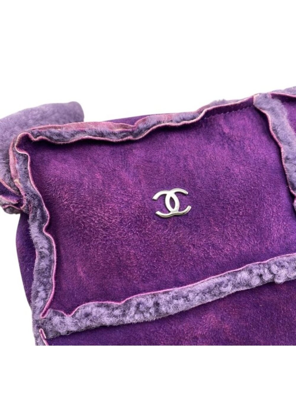 ★SOLD★ Chanel Shoulder Bag Mouton Suede CC Logo Purple Silver - Picture 9 of 16